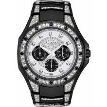 Bulova Mens Black & White Crystal Watch Day/Date Black 98C102