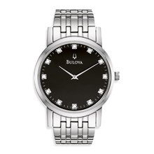 Bulova Men's Diamond Black Dial Silver Bracelet Watch