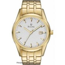 Bulova Mens Essentials Gold-Tone Watch - Silver/White Dial - Date -