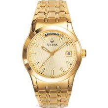 Bulova Mens Full-Day & Date Watch Gold-Tone Champagne Dial 97C48