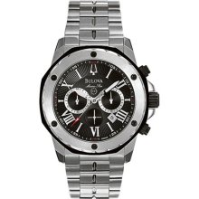 Bulova Mens Marine Star Chronograph Black Dial Stainless 98B106