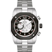 Bulova Men's Marine Star Chronograph Black Bezel Silver Tone Dial Link Bracelet 98B137