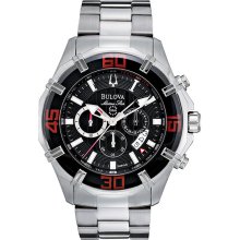 Bulova Men's Stainless Steel Marine Star Chronograph Black Dial Red Accents 96B154