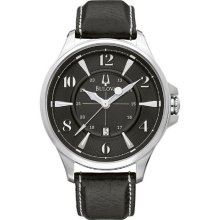 Bulova Men's Stainless Steel Black Leather Watch