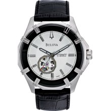 Bulova Men's Stainless Steel Skeleton Window Automatic Silver Tone Dial Strap 96A123