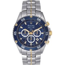 Bulova Men's Two Tone Stainless Steel Marine Star Chronograph Blue Dial 98H37