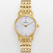 Bulova Stainless Steel Gold Tone Diamond Accent & Mother-Of-Pearl