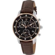 Bulova Watches Women's Chronograph Diamond Brown Dial Brown Genuine Le