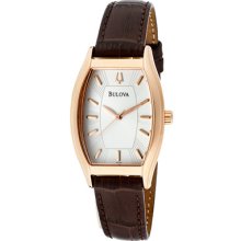 Bulova Watches Women's Light Silver Dial Rose Gold Tone IP Case Brown