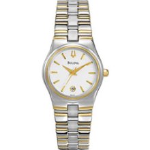 Bulova Women's 2 Tone Watch W/ Round White Dial Corporate Collection Corporate Collection