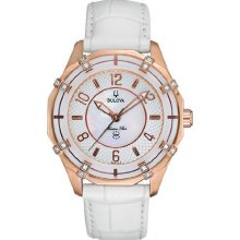 Bulova Womens Marine Star Diamond Stainless Watch - White Leather Strap - White Dial - 98R150