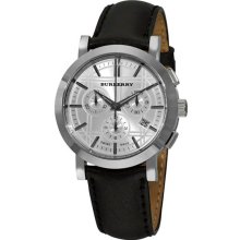 Burberry Men's Heritage Stainless Steel Case Leather Strap Silver Dial Date Display BU1361