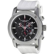 Burberry Sport Chronograph Black Dial White Rubber Mens Watch BU7707