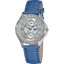 Burgi Women's Diamond Classic Stainless Steel GMT Date Strap Watch