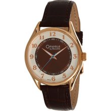 Caravelle By Bulova Men's Leather Strap Brown Dial Quartz Watch 44a101