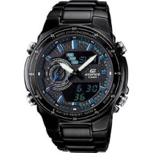 Casio Edifice Quartz Black/Blue Dial Black Band - Men's Watch