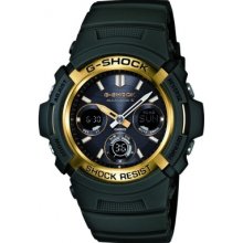 Casio G-Shock Men's Quartz Watch With Black Dial Analogue - Digital Display And Green Resin Strap Awg-M100a-3Aer