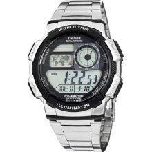 Casio Men's Ae1000wd 1avcf World Time Silver Tone Bracelet And Digital Sport