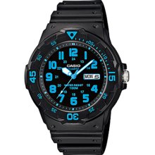 Casio Mens Black and Blue Sport Analog Dive Watch Black
