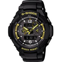 Casio Men's Black Yellow G-Shock G-Aviation Analog Digital Tough Solar Atomic Strap GW3500B-1A