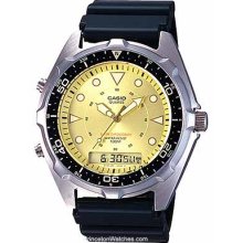 Casio Mens Casual Sport Watch Yellow Dial Analog-Digital AMW320R-9