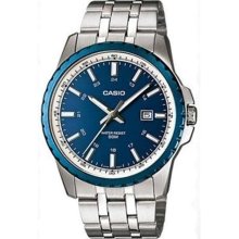 Casio Men's Core MTP1328D-2AV Silver Stainless-Steel Quartz Watch with Blue Dial