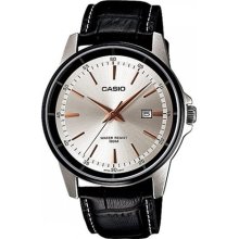 Casio Men's Core MTP1344AL-7A1V Black Leather Quartz Watch with Silver Dial