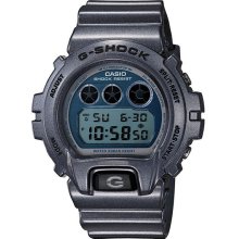 Casio Mens G-Shock Metallic Digital Resin Watch - Silver Resin Band - Blue Dial - DW6900MF-2