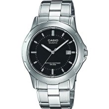 Casio Mtp-1219A-1Avef Gents Watch Quartz Analogue Black Dial Silver Steel Strap