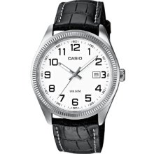 Casio Mtp-1302L-7Bvef Gents Watch Quartz Analogue White Dial Black Leather Strap