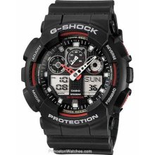 Casio XL G-Shock Black and Red Magnetic Resistant World GA100-1A4