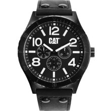 CAT Mens Camden Chronograph Stainless Watch - Black Leather Strap - Black Dial - NI.169.34.131