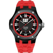 CAT Mens Navigo Analog Stainless Watch - Red Rubber Strap - Black Dial - A1.161.28.128
