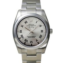 Certified Pre-Owned Rolex Air-King Watch, Domed Bezel, Silver Dial/Black Roman 114200