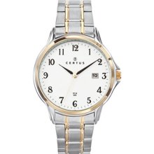 Certus Paris two-tone stainless steel men's white dial date watch ...