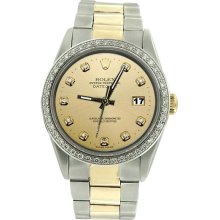 Champagne diamond dial bezel SS & gold oyster bracelet men rolex watch datejust