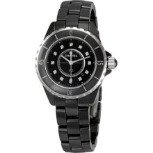Chanel J12 Black Ceramic Diamond Dial 33mm Quartz Watch - H1625