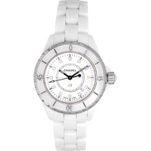 Chanel J12 White Ceramic Ladies Midsize Diamond Watch H1628