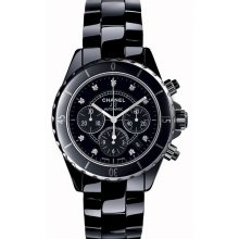Chanel Women's J12 Jewelry Black & Diamonds Dial Watch H2419