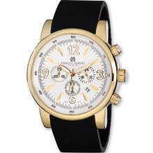 Charles Hubert Mens Blk Rubber Band White Dial Gld-Pltd Chrono Watch XWA3236