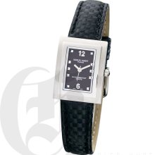 Charles Hubert Premium Ladies Black Dial Stainless Steel Watch with Black Leather Strap 6651-B
