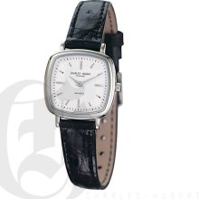 Charles Hubert Premium Ladies Square White Dial Watch with Black Genuine Crocodile Strap 6681-WW