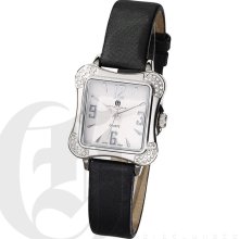 Charles Hubert Premium Ladies Stainless Steel Watch with Black Genuine Leather Crocodile Strap 6735-W