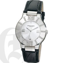 Charles Hubert Premium Mens Stainless Steel Watch with Black Genuine Leather Crocodile Strap 3749-L