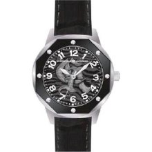 Christian Audigier Men's Revo SWI-662 Black Leather Quartz Watch with Black Dial