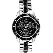 Christian Dior Watches Christal Black Dial Silver & Black Tone Stainle