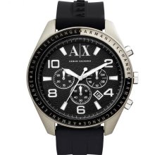 Chronograph ARMANI EXCHANGE A|X New Mens Steel Round Watch Black Rubber Strap