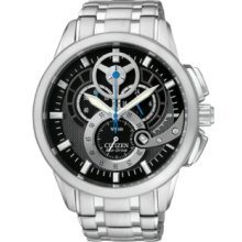 Citizen AT2060-52E Watch Chronograph WR100 Mens - Black Dial Stainless Steel Case Solar Quartz Movement