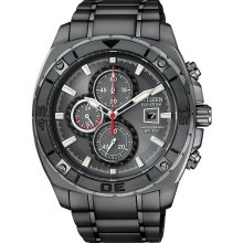 Citizen CA0307-51H Men's Eco-Drive Black IP Chronograph Black Dial Div