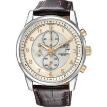 Citizen Eco-drive Beige Dial Chronograph Leather Strap Mens Watch Ca0331-13a